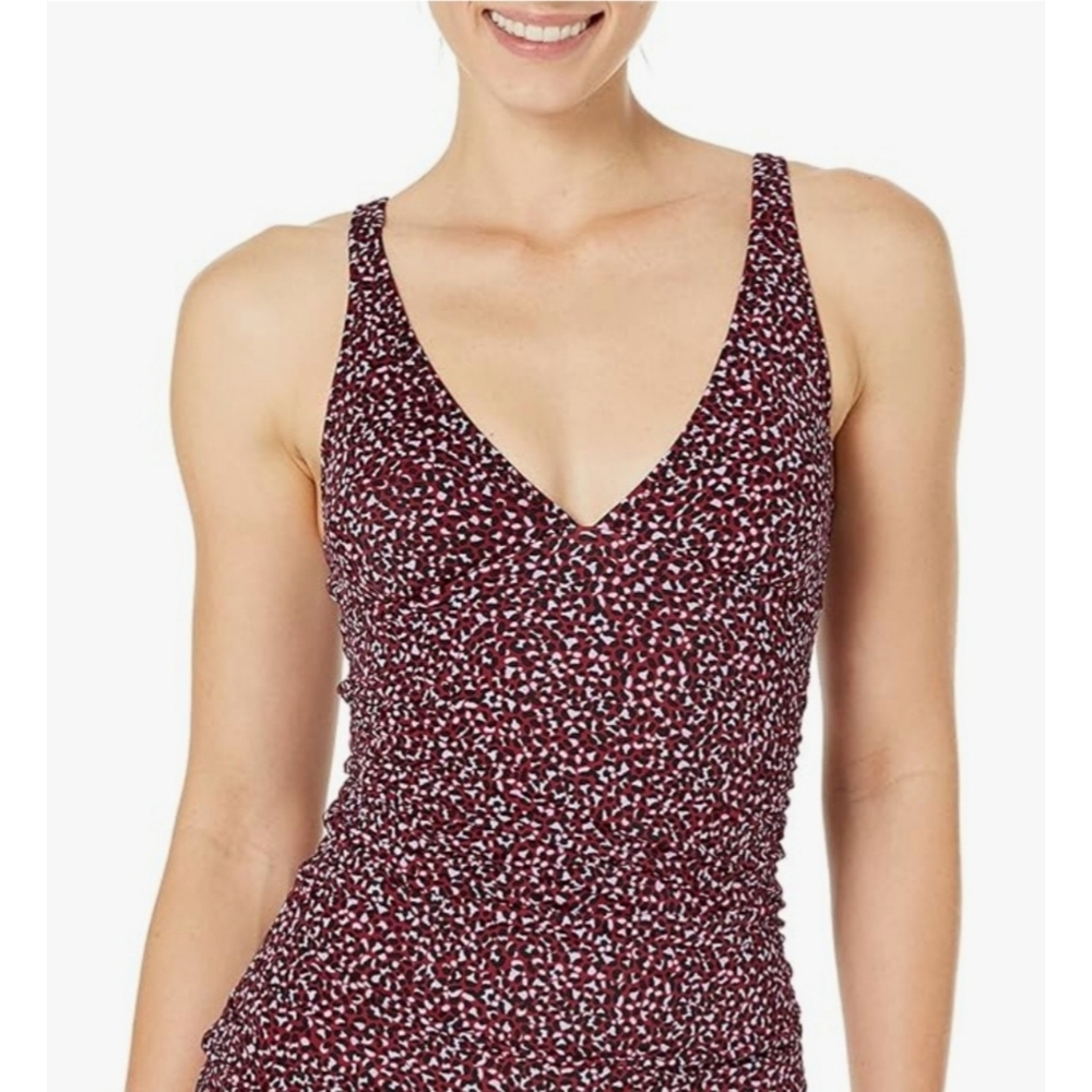 NEW Amazon Essentials Brick Red Leopard Tankini Bathing Suit Top